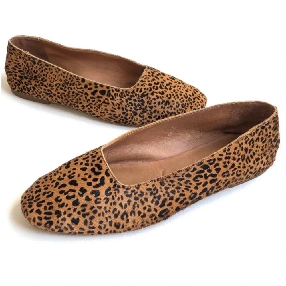 MADEWELL Leopard Ballet Flat Shoe Cory Calf Hair Square‎ Toe